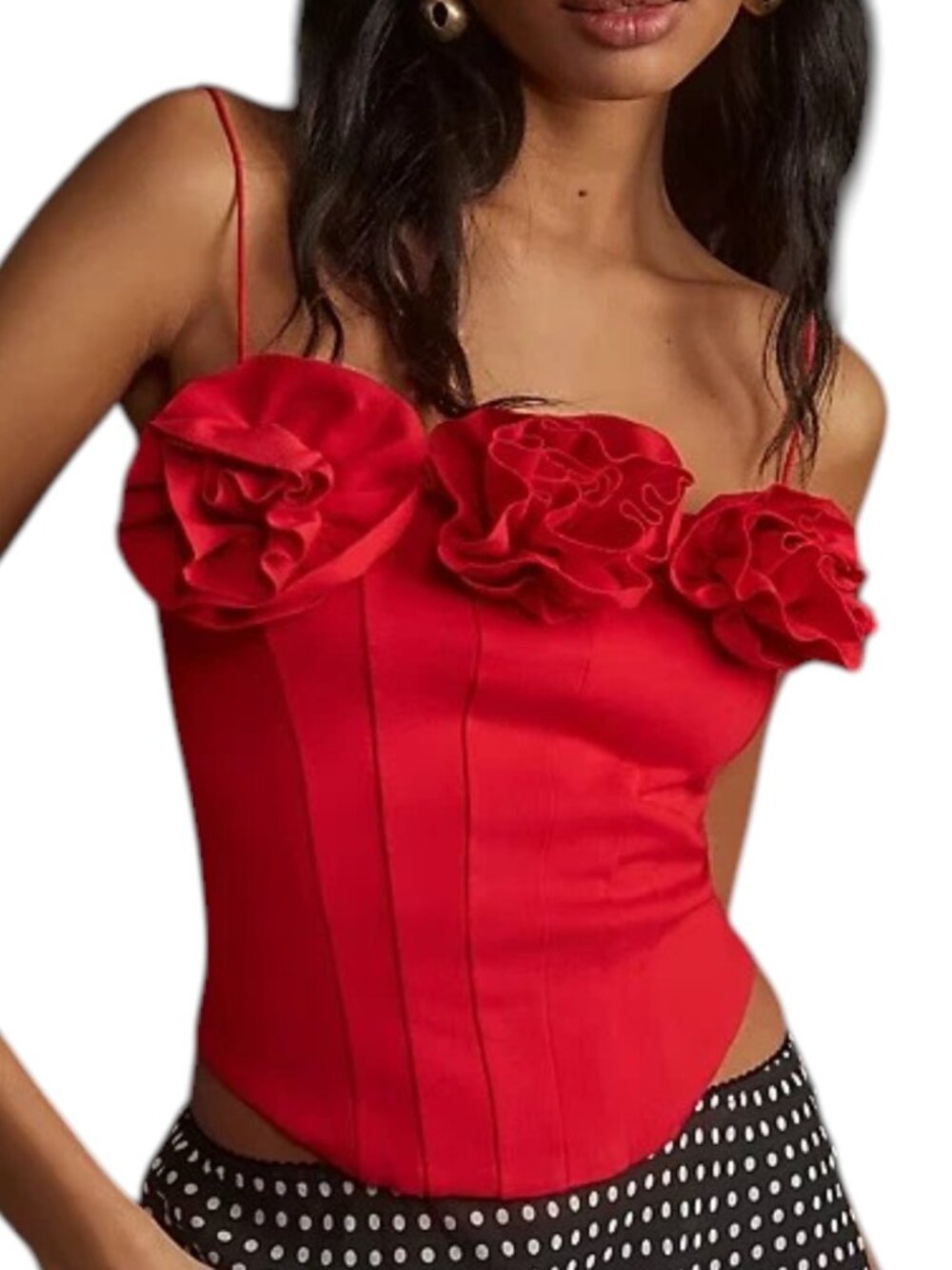 Anthropologie Corset Top Womens XL Red Romantic Floral Rosette Tank New